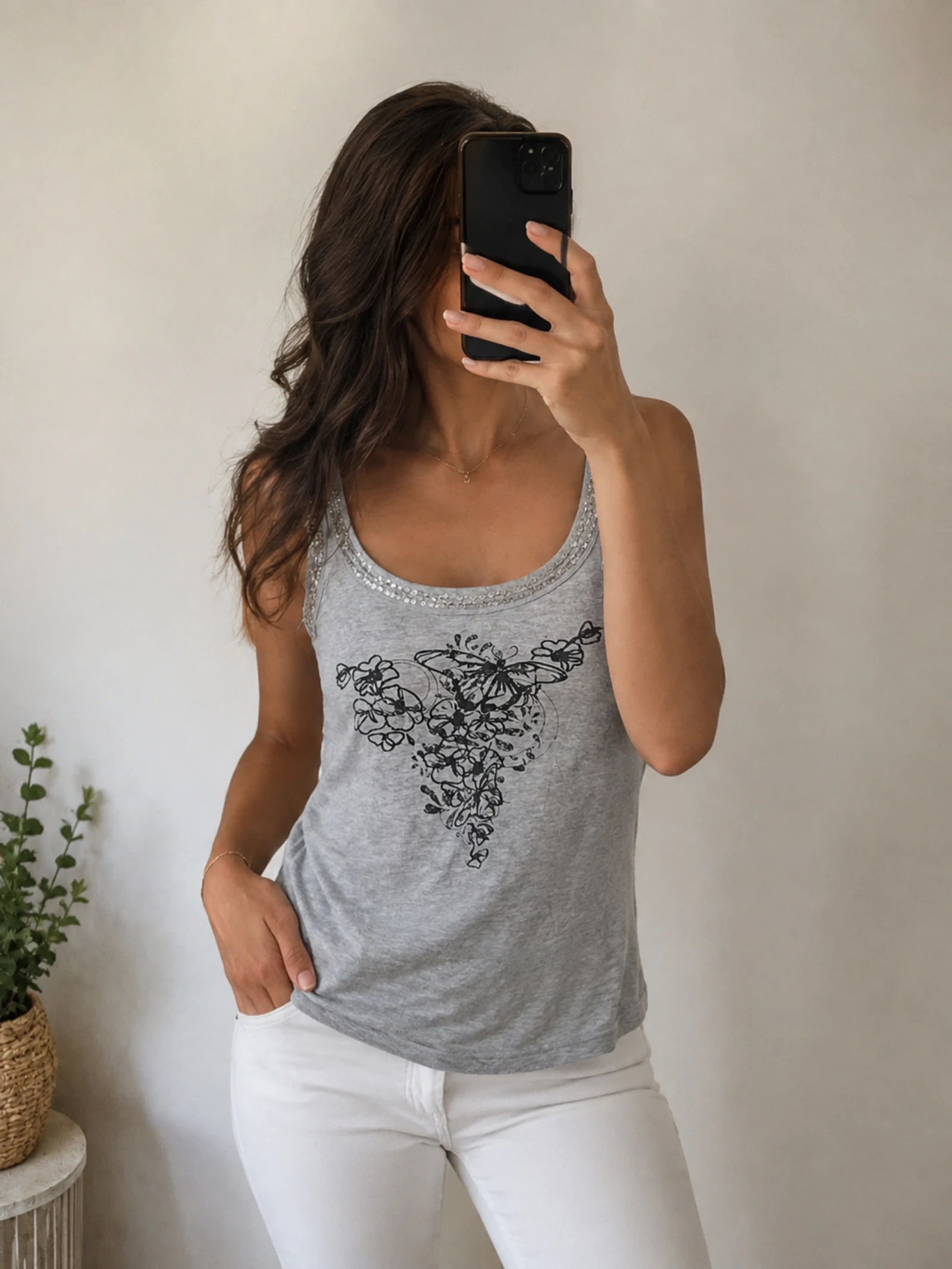 👒PROMOD Tamanho 38 top decote cinza e preto com lantejoulas prateadas em ótimo estado 👒 – photo 4